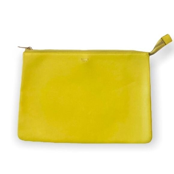New Celine Yellow/Grey Leather Duo Small‎ Pouch Clutch Bag - Picture 2 of 12